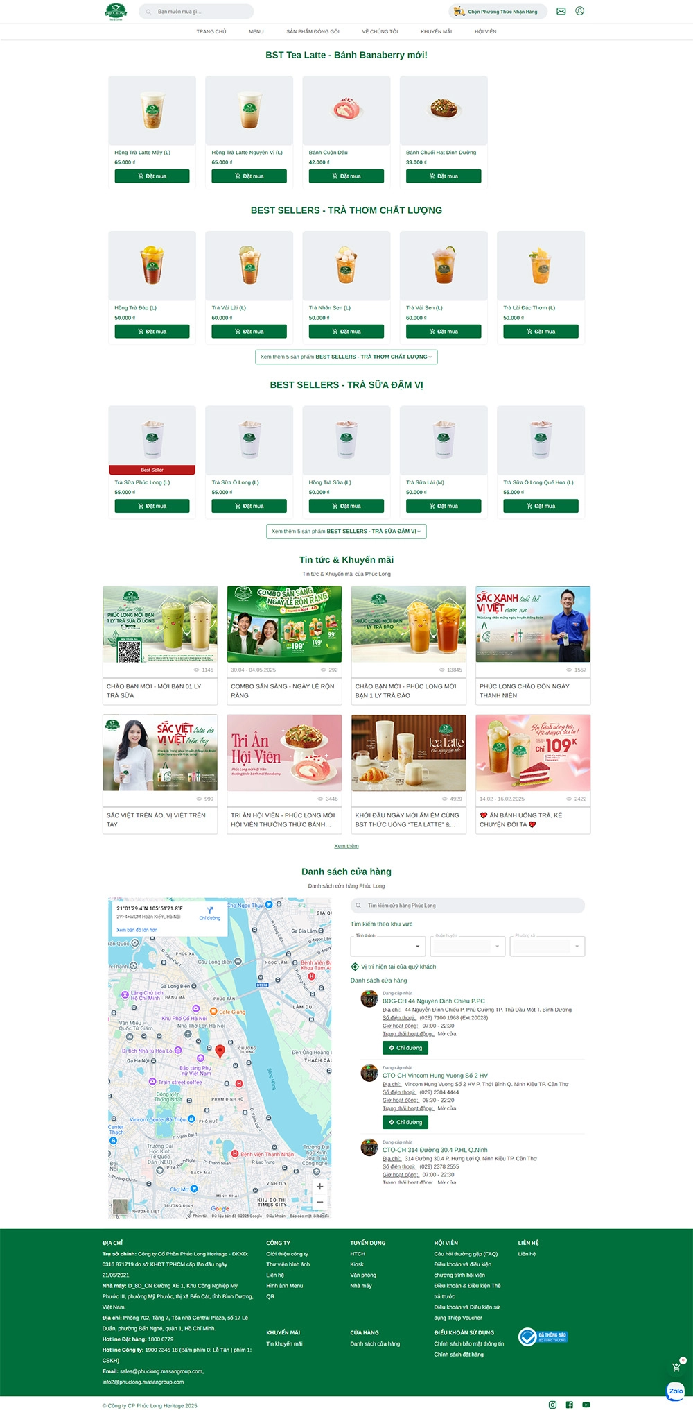 Phúc Long Coffee & Tea - Mẫu website HDWEBS