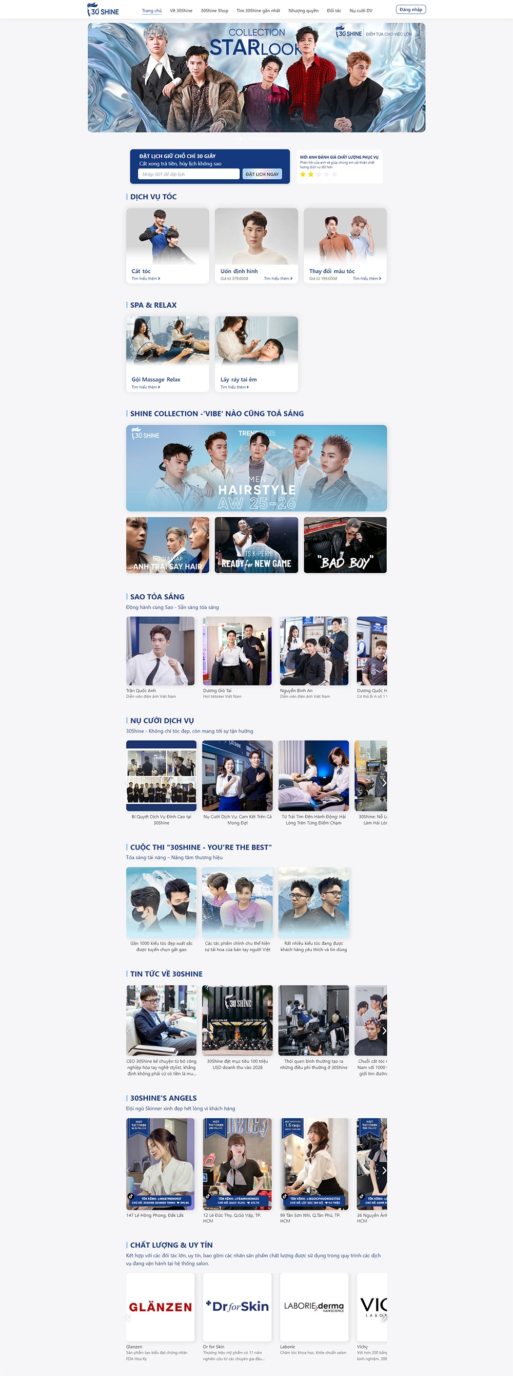 30 Shine - Cắt tóc, Gội đầu, Spa nam - Mẫu website HDWEBS