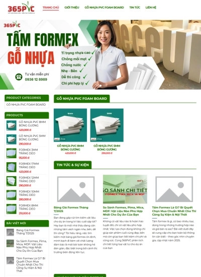 Website tổng kho tấm nhựa PVC — 365PVC - Mẫu website HDWEBS
