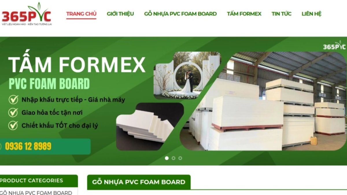 Website bán sỉ vật liệu tấm formex, gỗ nhựa PVC — dự án 365PVC