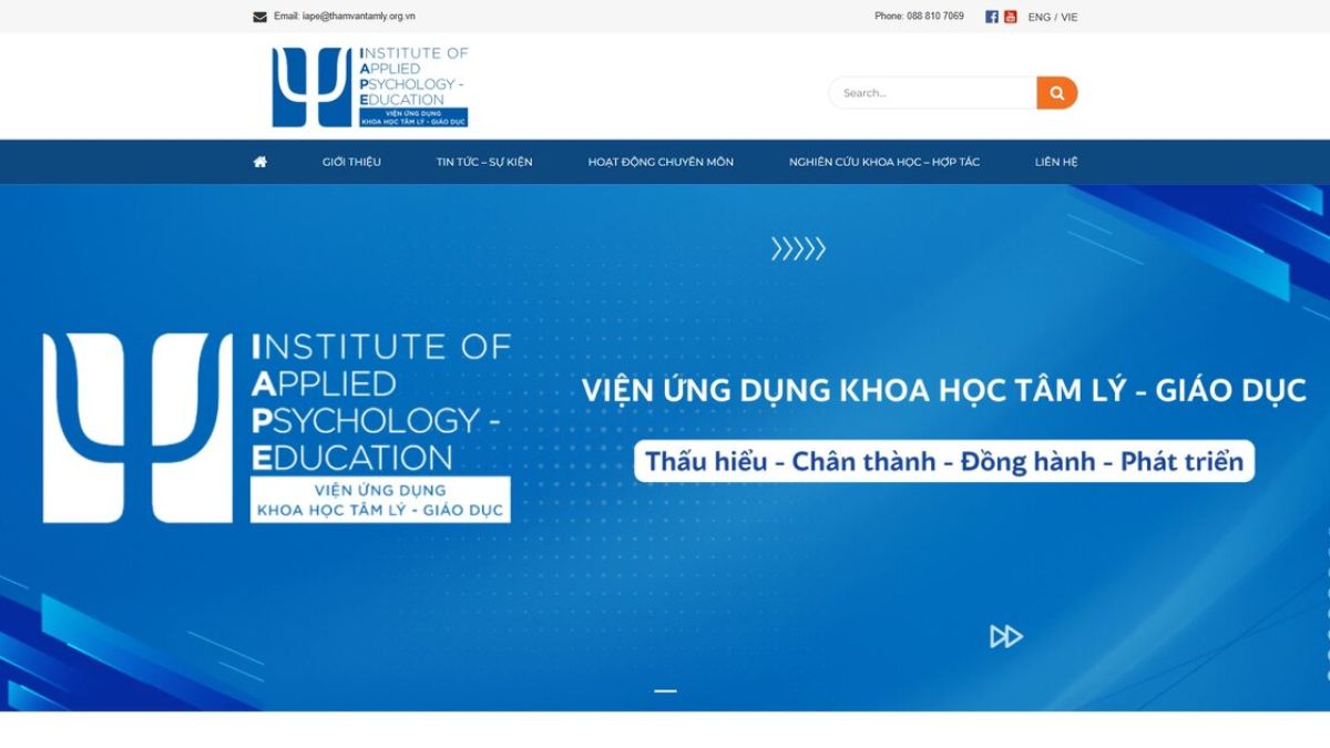 Website tổ chức khoa học song ngữ — dự án Viện Ứng dụng Khoa học Tâm lý - Giáo dục