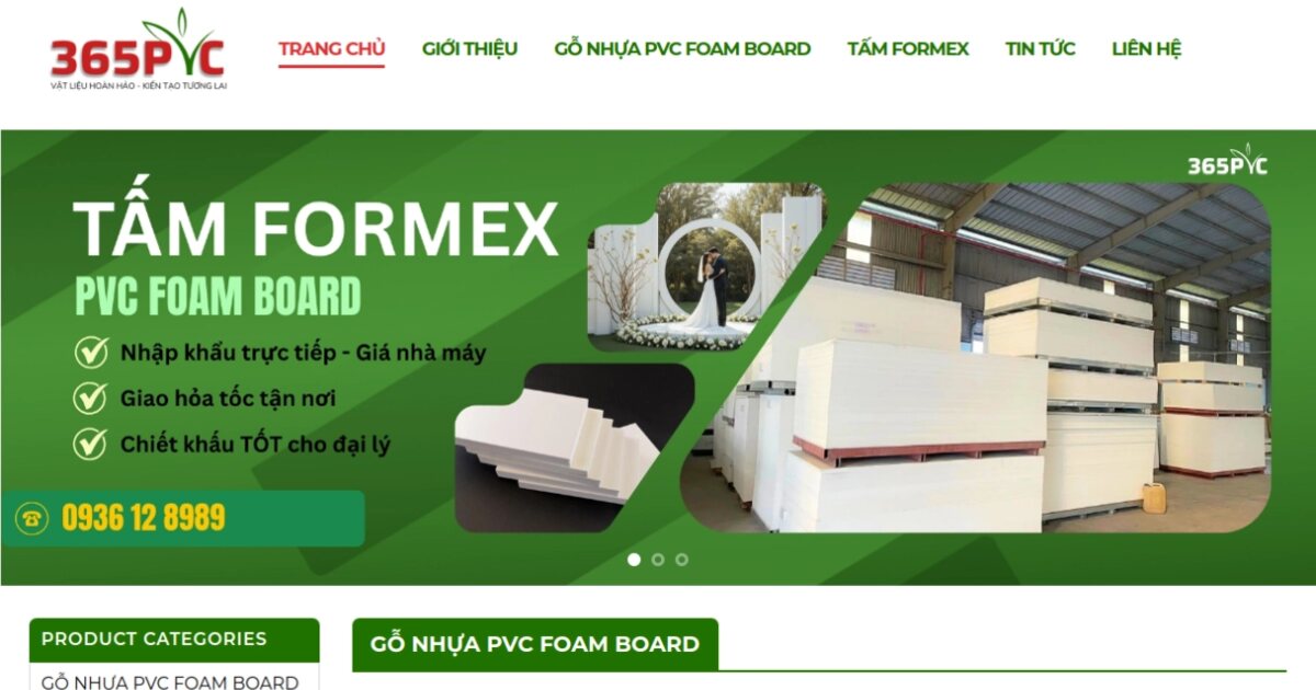 Website bán sỉ vật liệu tấm formex, gỗ nhựa PVC — dự án 365PVC
