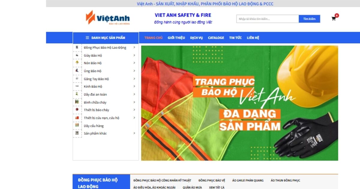 Website catalog bảo hộ lao động hơn 50 nhóm hàng — dự án Việt Anh