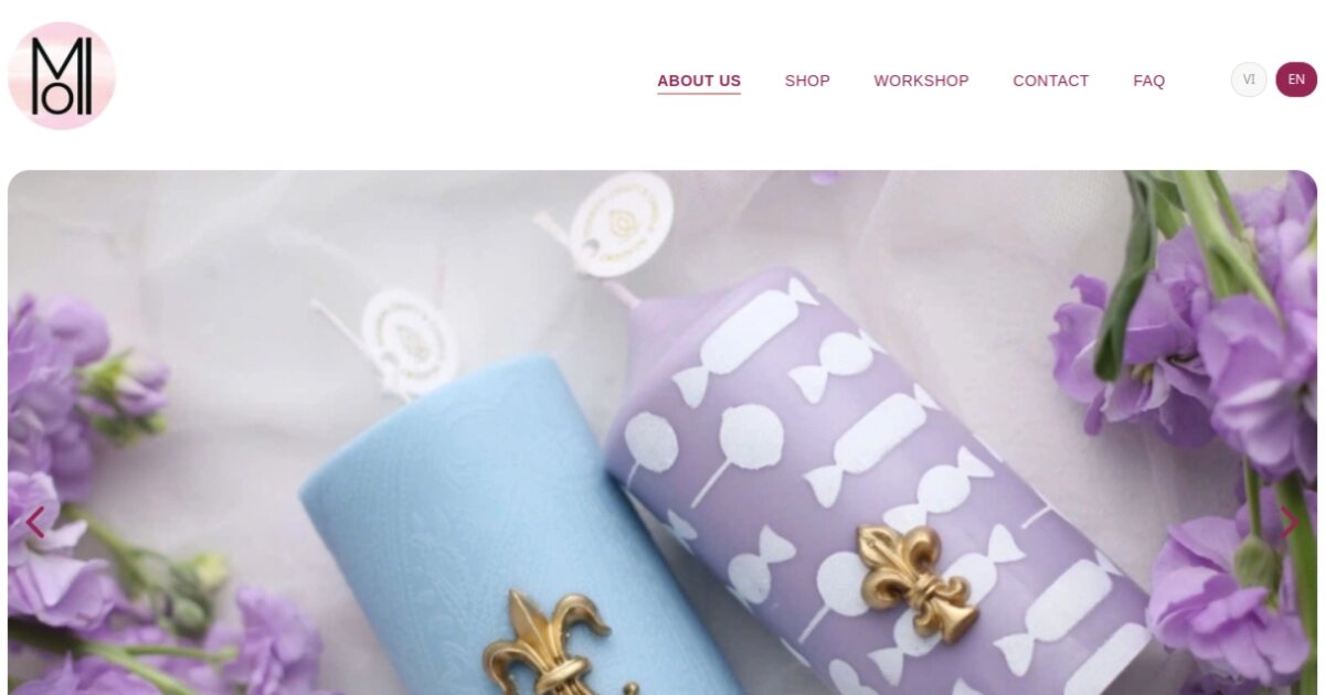 Website thương hiệu nến thủ công bán quốc tế — dự án MOI Lil Studio