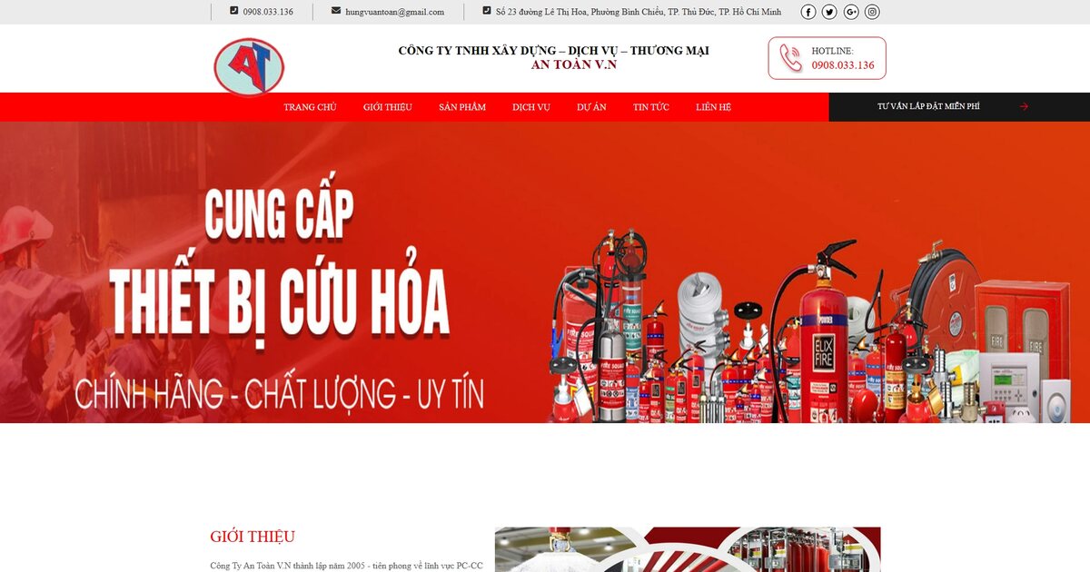 Website thiết bị và thi công phòng cháy chữa cháy — dự án An Toàn V.N