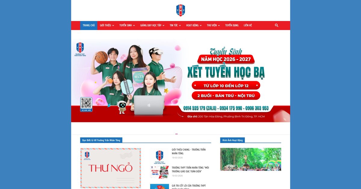 Website trường THPT tư thục và tuyển sinh — dự án Trần Nhân Tông