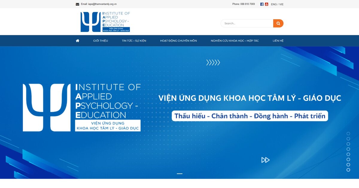 Website tổ chức khoa học song ngữ — dự án Viện Ứng dụng Khoa học Tâm lý - Giáo dục