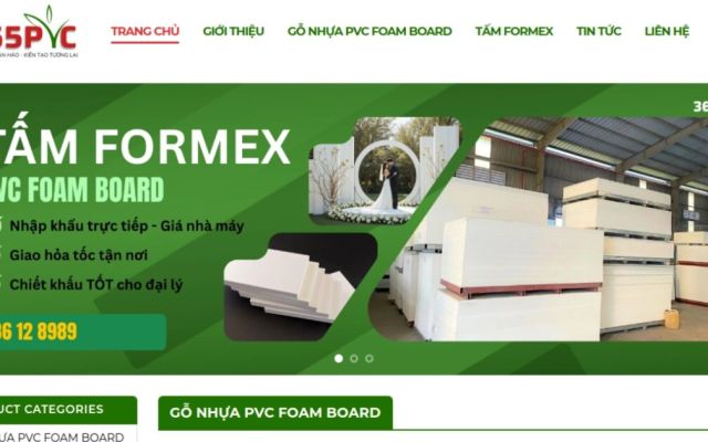 Website bán sỉ vật liệu tấm formex, gỗ nhựa PVC — dự án 365PVC
