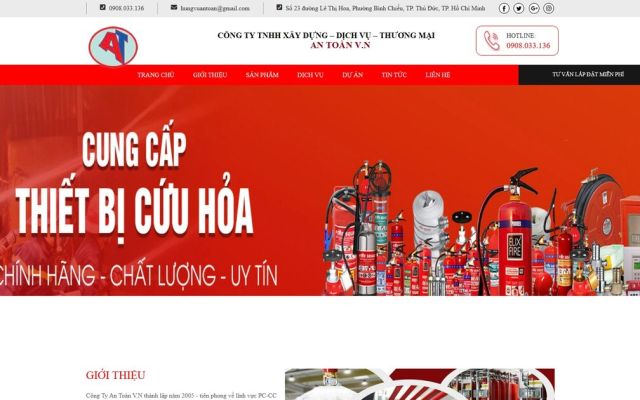 Website thiết bị và thi công phòng cháy chữa cháy — dự án An Toàn V.N
