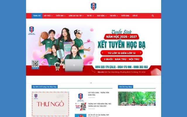 Website trường THPT tư thục và tuyển sinh — dự án Trần Nhân Tông