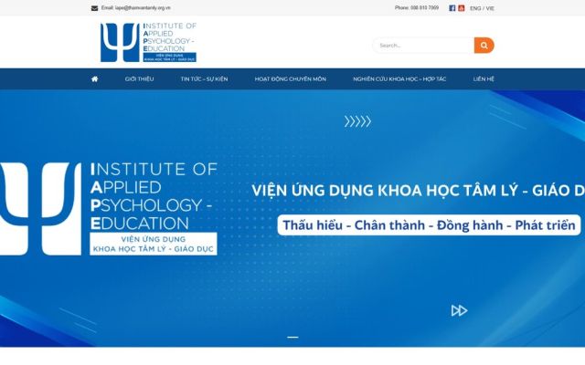Website tổ chức khoa học song ngữ — dự án Viện Ứng dụng Khoa học Tâm lý - Giáo dục
