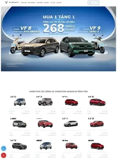 Ảnh chụp màn hình website mẫu Website đại lý xe điện — VINMOTOR SAIGON EV