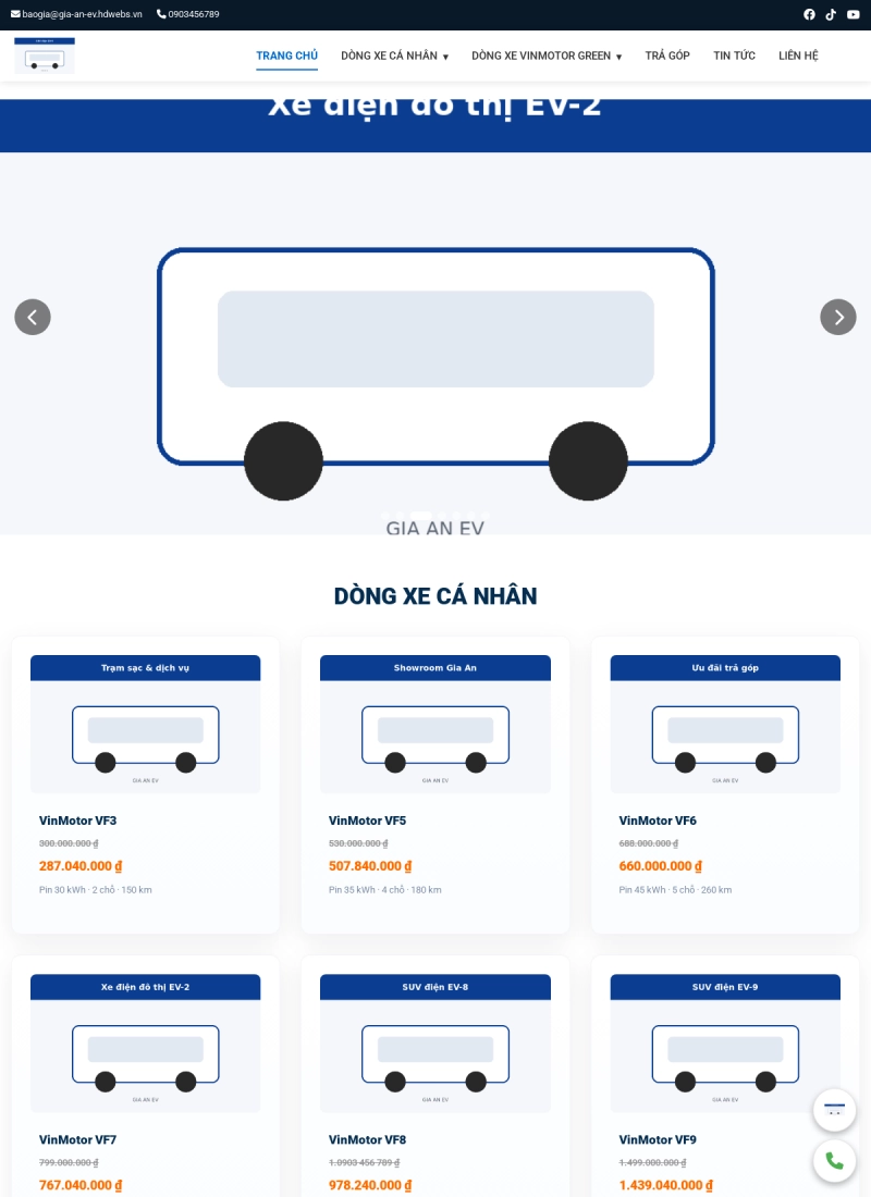 Website đại lý ô tô điện — GIA AN EV - Mẫu website HDWEBS