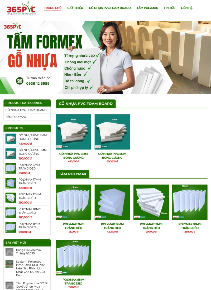 Website tổng kho tấm nhựa PVC — POLYMAX - Mẫu website HDWEBS