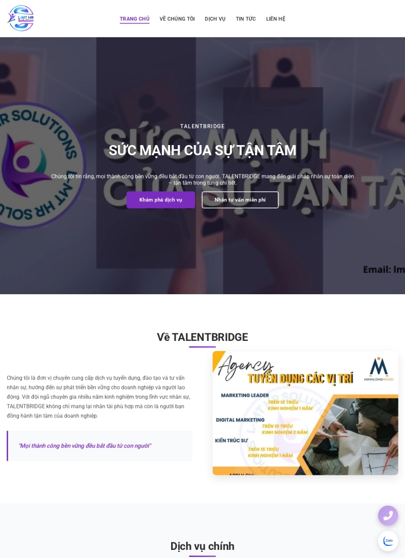 Website tuyển dụng & tư vấn nhân sự — TALENTBRIDGE (bản 2) - Mẫu website HDWEBS