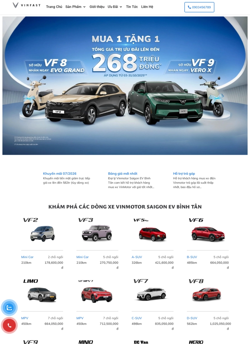 Website đại lý xe điện — VINMOTOR SAIGON EV - Mẫu website HDWEBS