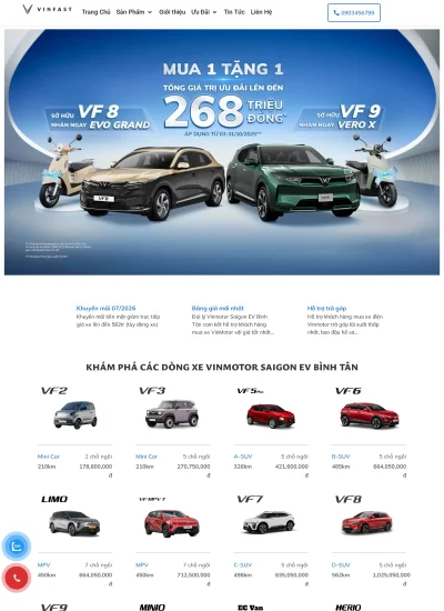 Ảnh chụp màn hình website mẫu Website đại lý xe điện — VINMOTOR SAIGON EV